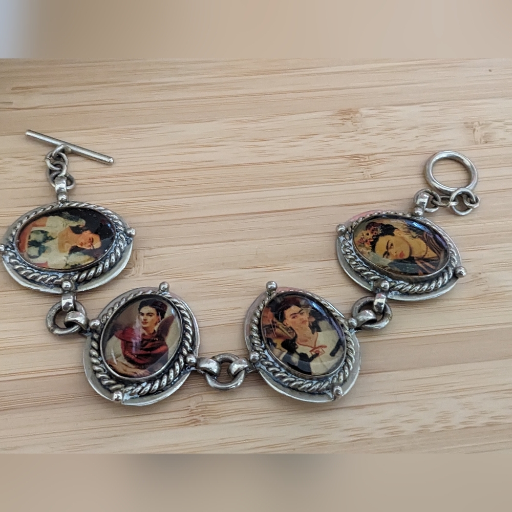 Silver Friday Kahlo Portrait Artistic Bracelet